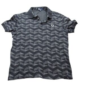 Fred Perry Geometric Pattern Polo Shirt Men's Size Large Gray Short Sleeve
